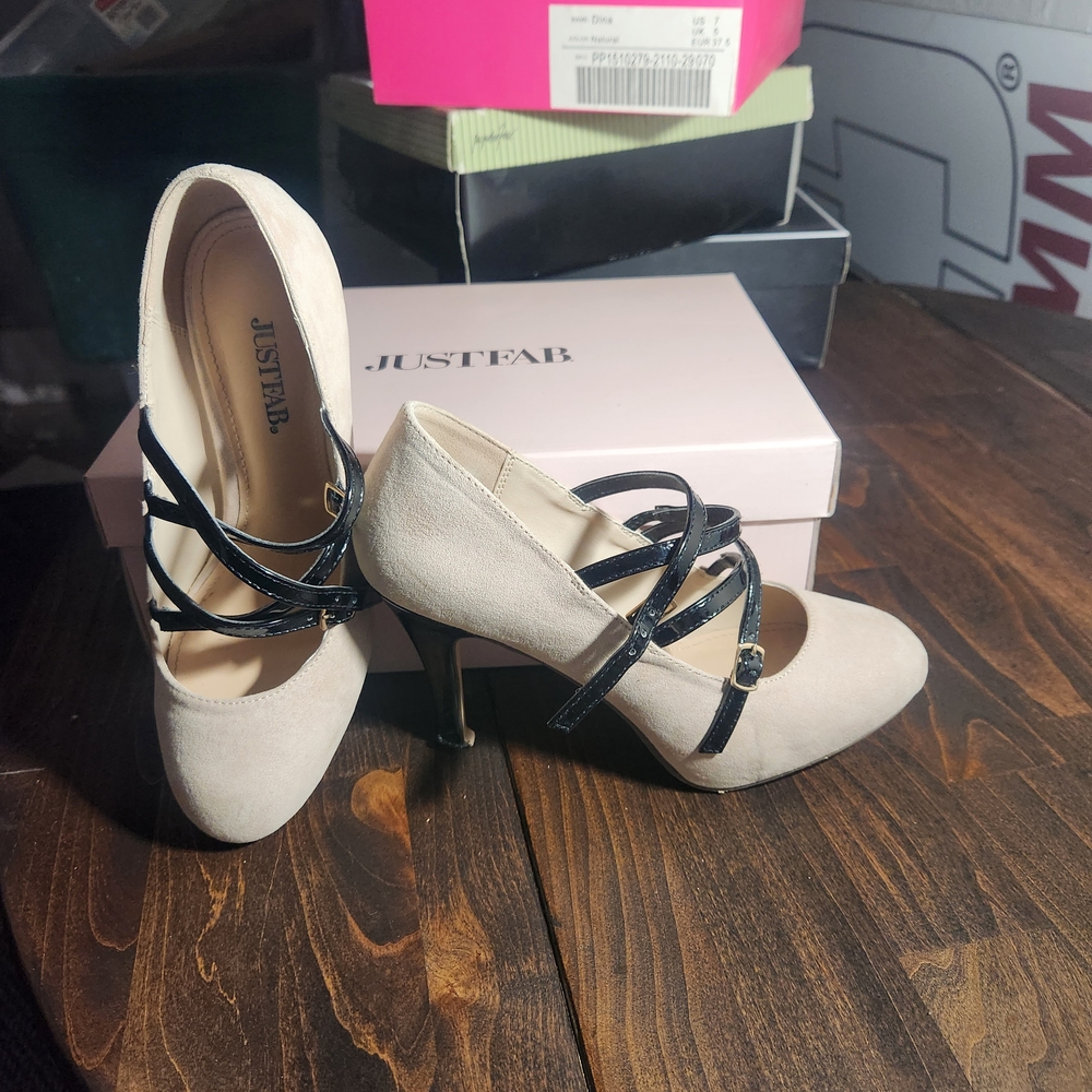 JustFab Elegant Beige and Black Heels